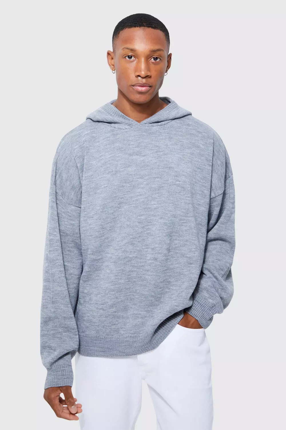 Brushed Boxy Dropped Shoulder Knitted Hoodie | boohooMAN